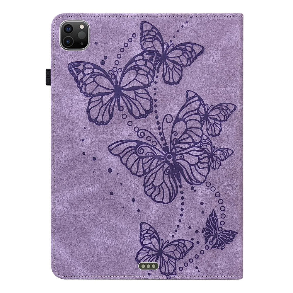 For iPad Pro 11-inch (2020) / (2021) / (2022) PU Leather Butterfly Imprinted Tablet Stand Cover Auto Wake / Sleep Card Holder Shockproof Case with Elastic Band - Purple - 2
