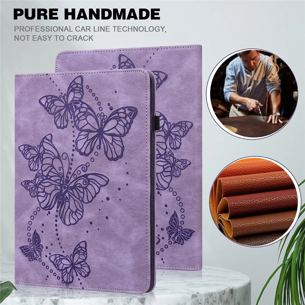 For iPad Pro 11-inch (2020) / (2021) / (2022) PU Leather Butterfly Imprinted Tablet Stand Cover Auto Wake / Sleep Card Holder Shockproof Case with Elastic Band - Purple - 4