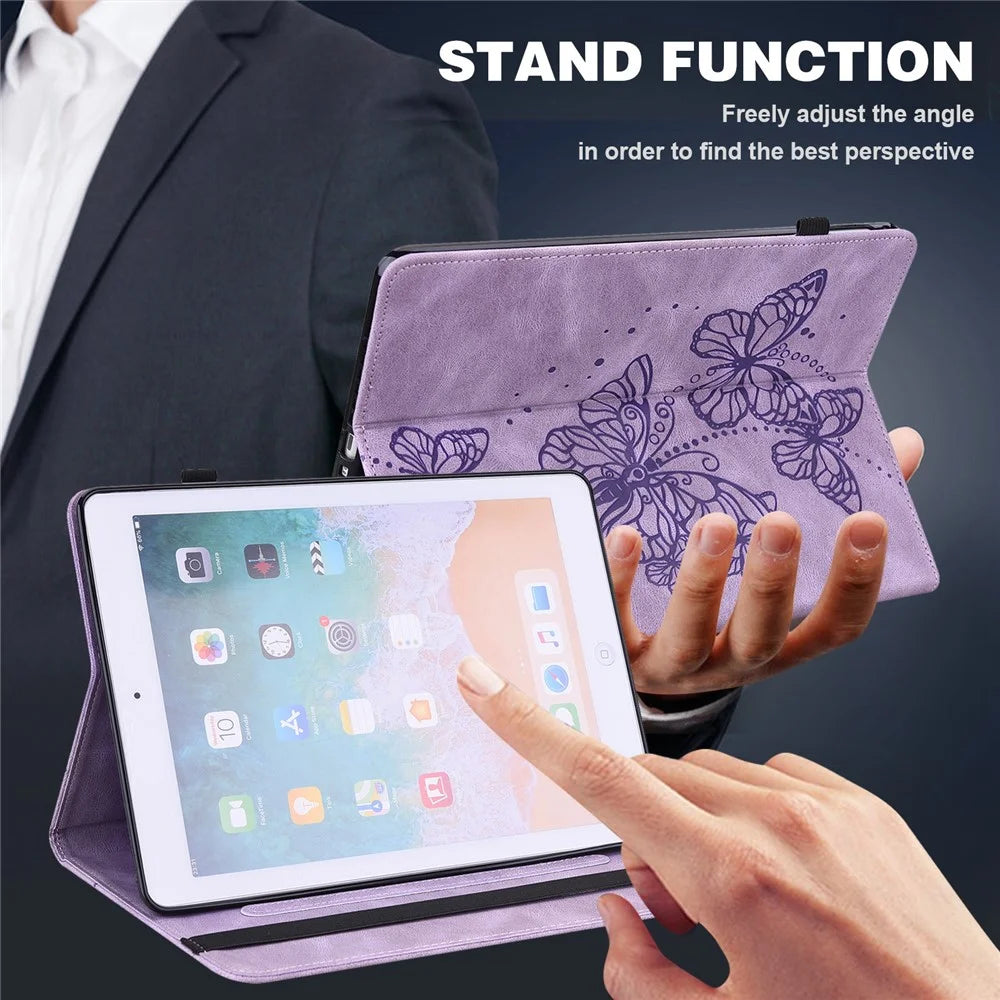 For iPad Pro 11-inch (2020) / (2021) / (2022) PU Leather Butterfly Imprinted Tablet Stand Cover Auto Wake / Sleep Card Holder Shockproof Case with Elastic Band - Purple - 6