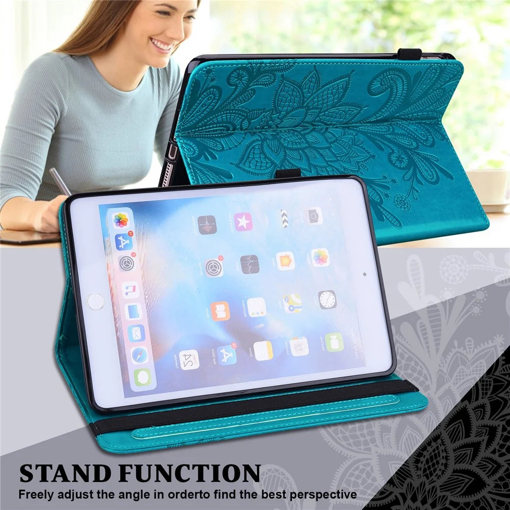 For iPad Pro 11 (2022) / (2021) / (2020) Flower Imprinting Tablet Wallet Case Auto Wake / Sleep PU Leather Drop-proof Stand Cover with Elastic Band - Blue - 4