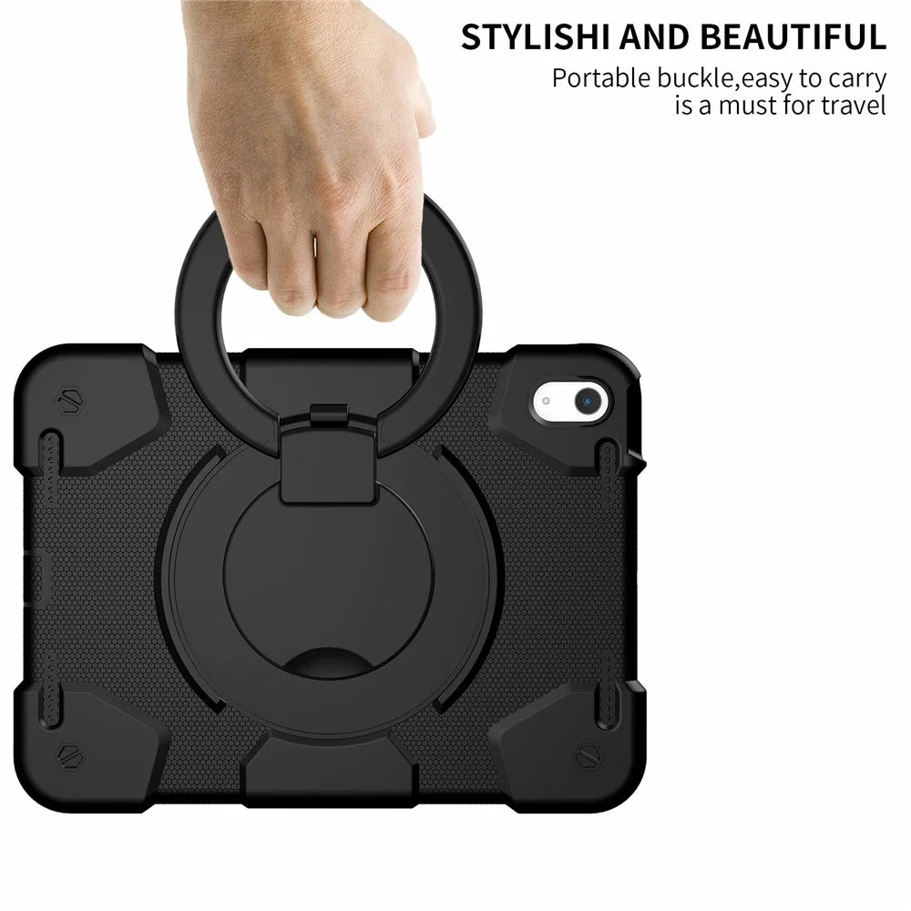 PC + Silicone Protective Case for iPad (2025) / 10.9 (2022) Grip Ring Kickstand Design Tablet Drop-Proof Cover with Shoulder Strap - Black - 6