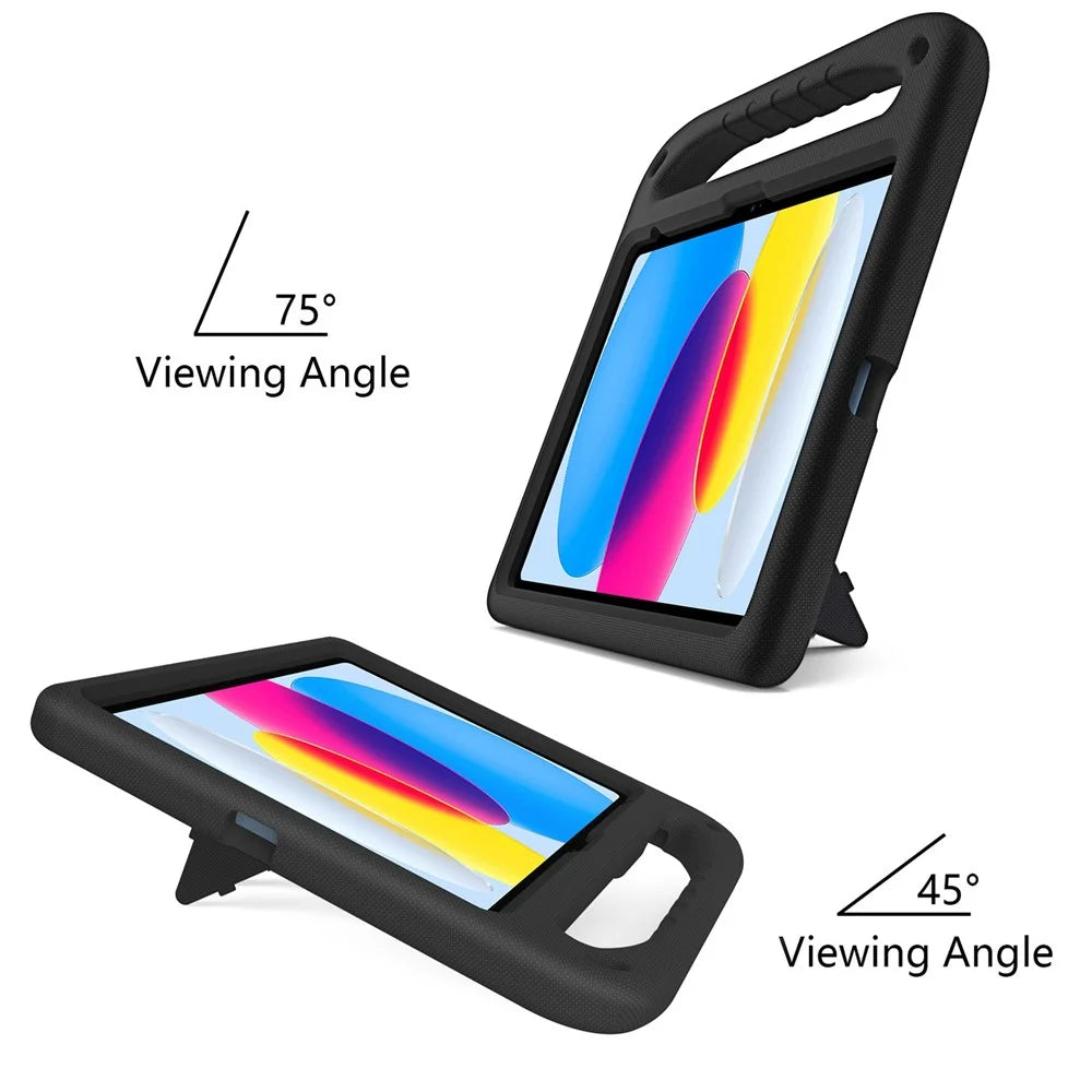 For iPad (2025) / 10.9 (2022) Portable Hand Grip EVA Tablet Case Foldable Kickstand Shockproof Protective Cover - Black - 3