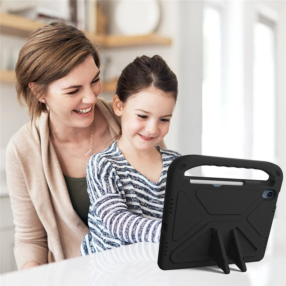 For iPad (2025) / 10.9 (2022) Portable Hand Grip EVA Tablet Case Foldable Kickstand Shockproof Protective Cover - Black - 5