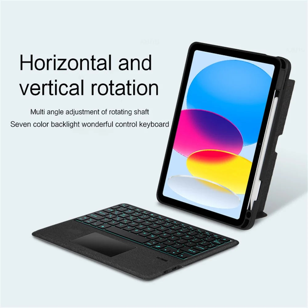 For iPad (2025) / 10.9 (2022) Leather Case + Bluetooth-Compatible Keyboard with Backlight Trackpad - 2