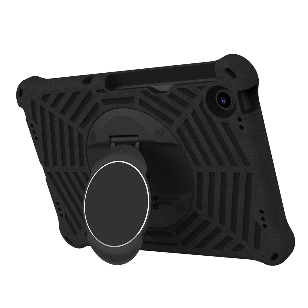 For Lenovo Tab M10 Plus (3rd Gen) / Xiaoxin Pad 2022 10.6 inch Spider Web Texture Shockproof EVA Case 360 Degree Rotation Kickstand Anti-scratch Cover with Shoulder Strap - Black - 2