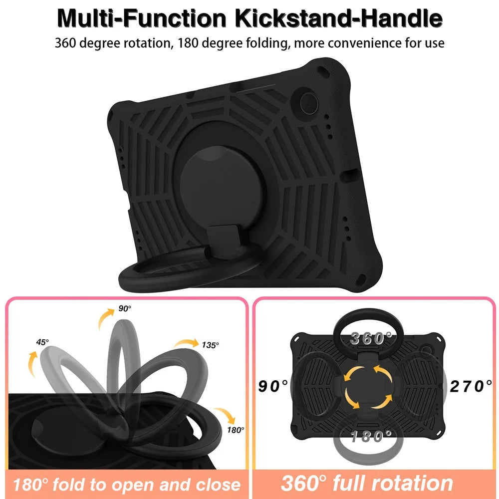 For Samsung Galaxy Tab A8 10.5 (2021) / (2022) Spider Web Texture Hand Grip Kickstand Tablet Cover Scratch-resistant Case with Shoulder Strap - Black - 3