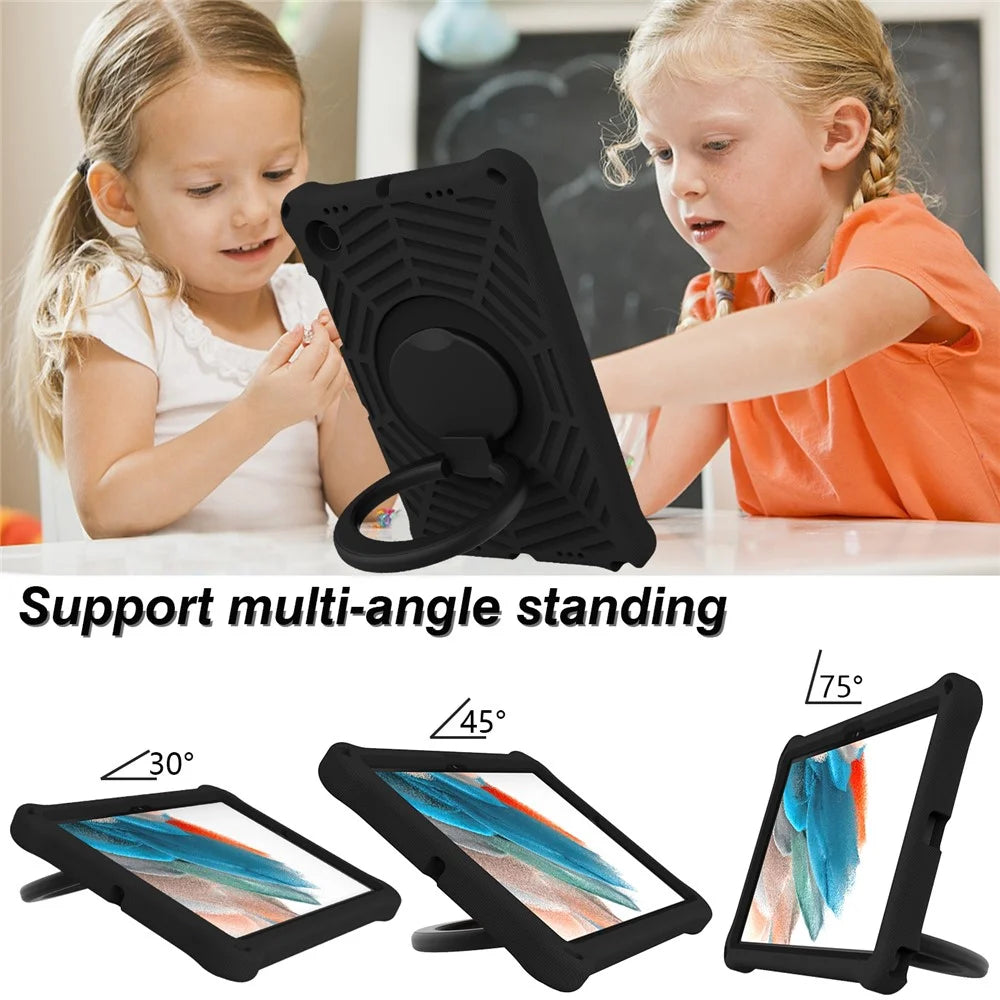For Samsung Galaxy Tab A8 10.5 (2021) / (2022) Spider Web Texture Hand Grip Kickstand Tablet Cover Scratch-resistant Case with Shoulder Strap - Black - 4