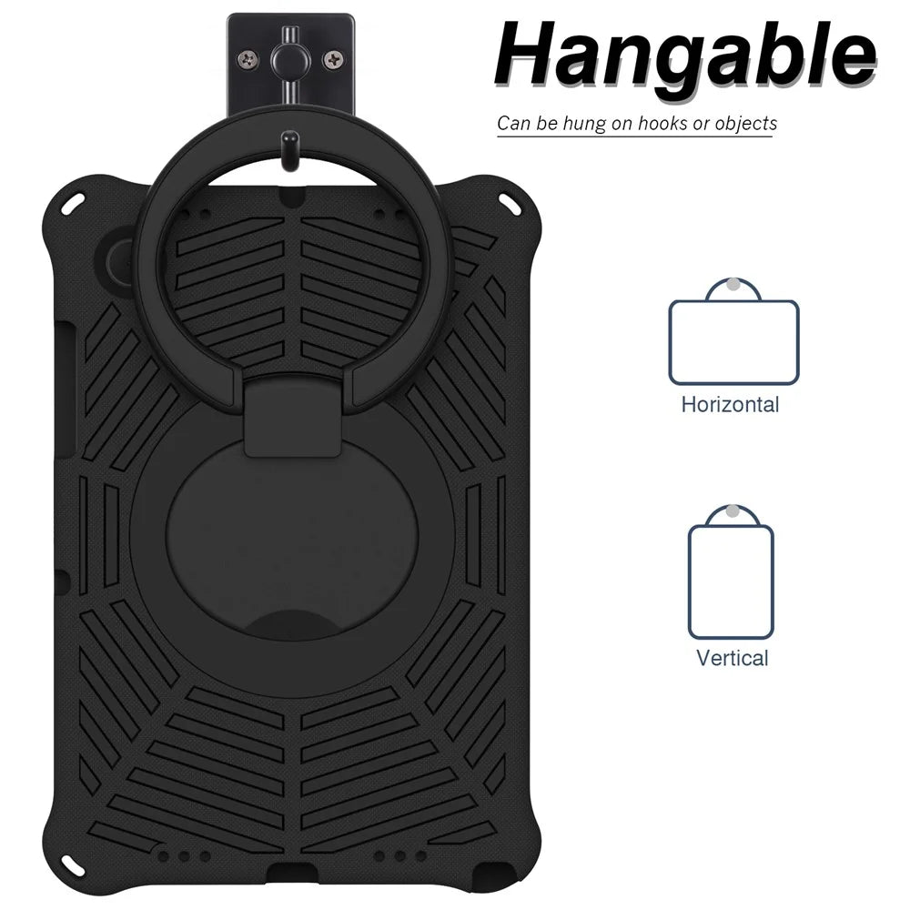 For Samsung Galaxy Tab A8 10.5 (2021) / (2022) Spider Web Texture Hand Grip Kickstand Tablet Cover Scratch-resistant Case with Shoulder Strap - Black - 7