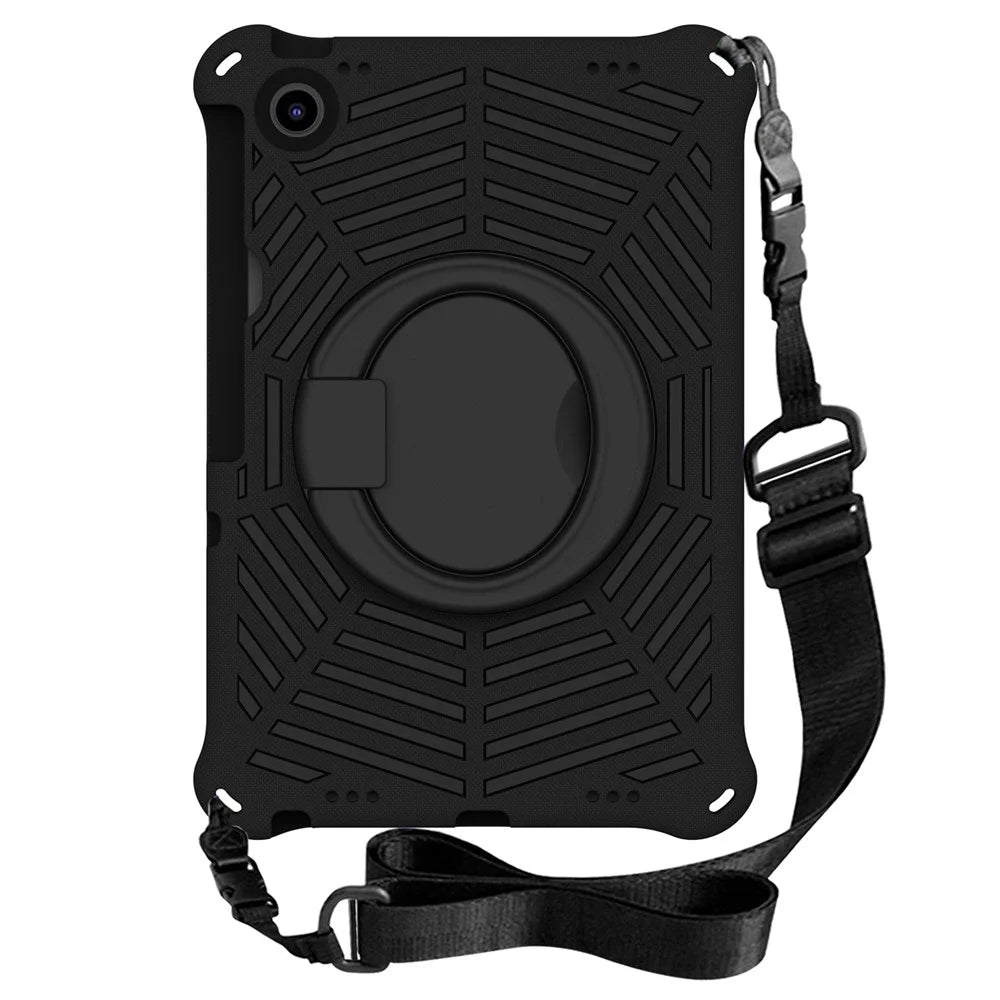 For Lenovo Tab M10 Plus (3rd Gen) / Xiaoxin Pad 2022 10.6 inch Shockproof Spider Web Texture Tablet Cover Kickstand Hand Grip Tablet Case with Shoulder Strap - Black - 2