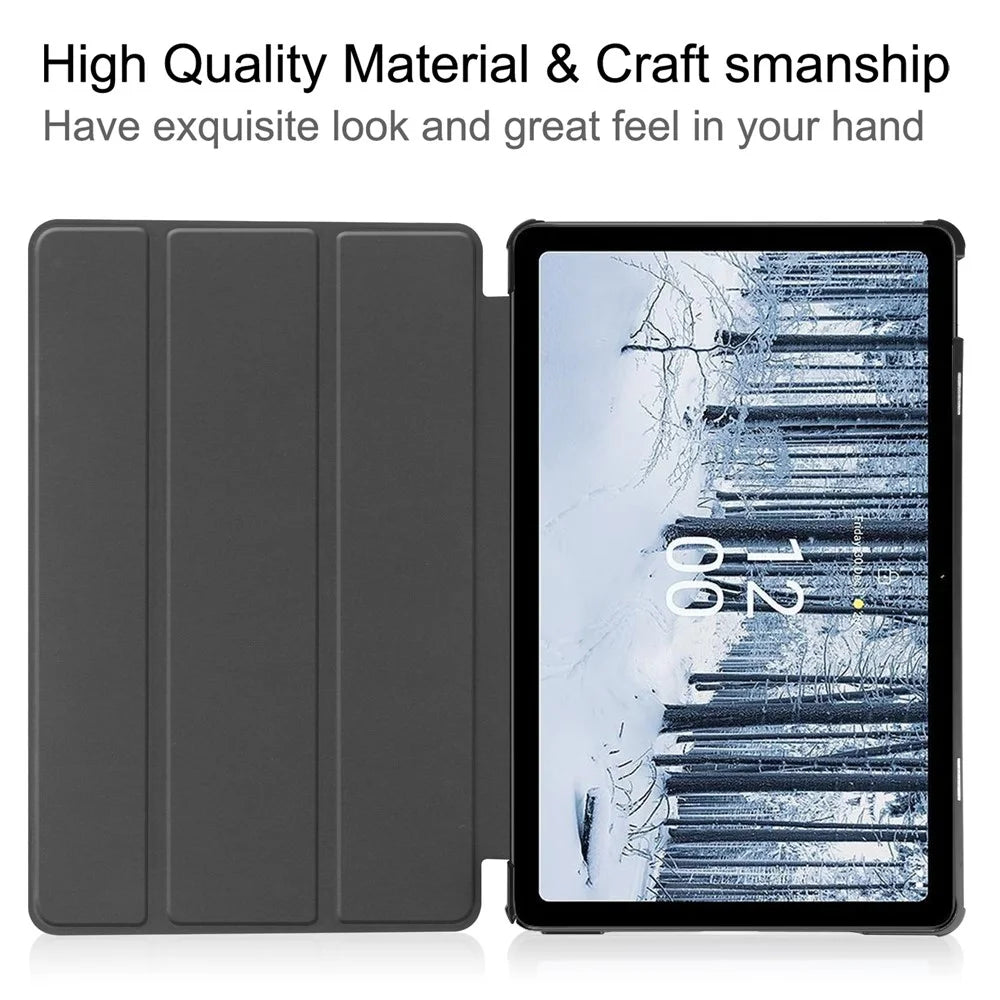 For Nokia T21 Tri-fold Stand Smart Auto Wake / Sleep Cover PU Leather Anti-Scratch Tablet Case - Black - 2