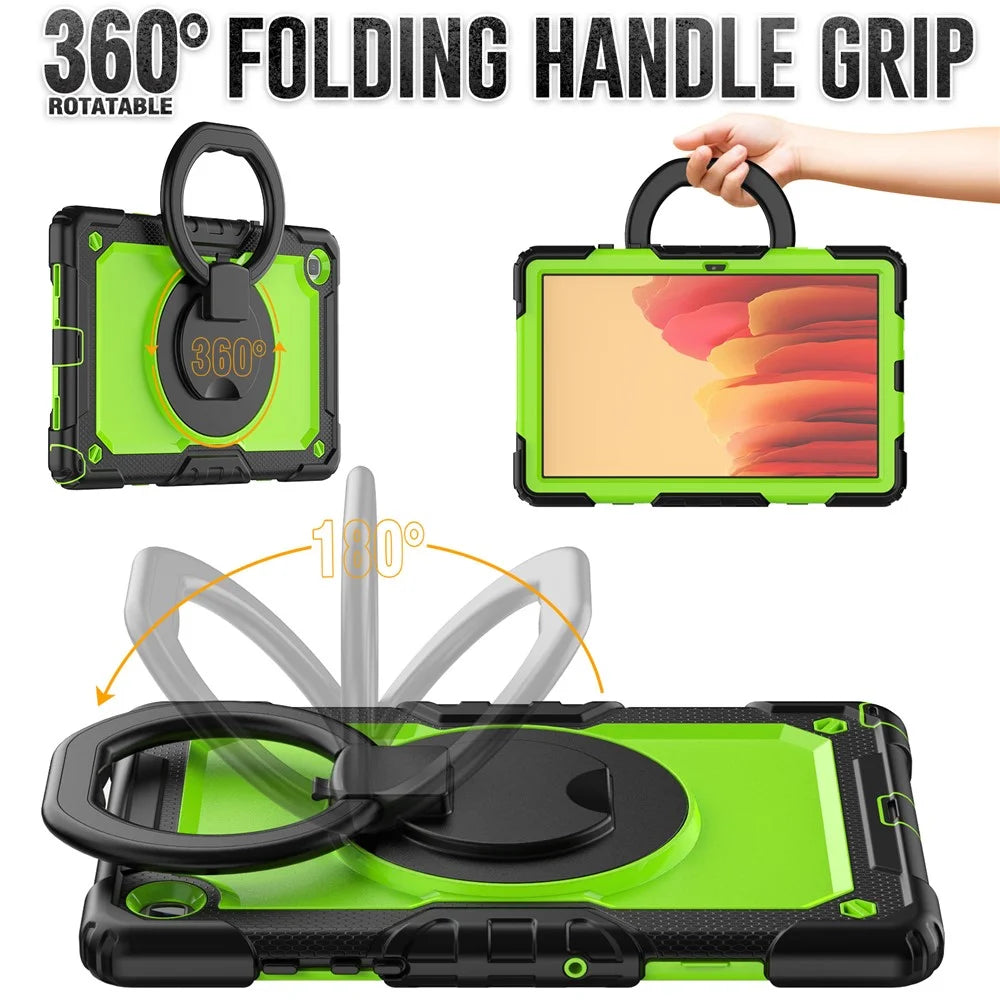 For Samsung Galaxy Tab A7 10.4 (2020) / (2022) T500 / T505 Tablet Case Kickstand PC + Silicone Cover with Shoulder Strap - Black / Lime PC - 3