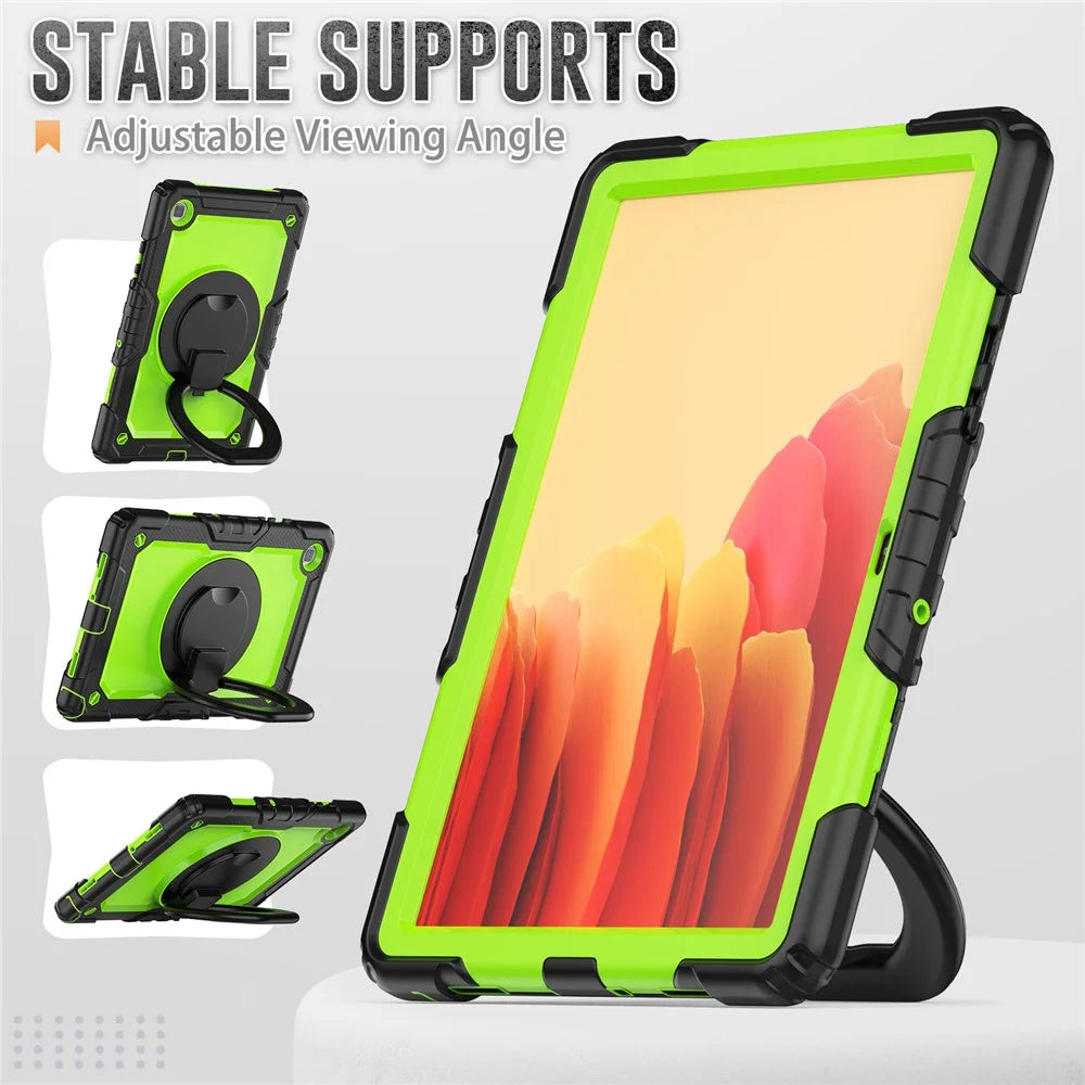 For Samsung Galaxy Tab A7 10.4 (2020) / (2022) T500 / T505 Tablet Case Kickstand PC + Silicone Cover with Shoulder Strap - Black / Lime PC - 5