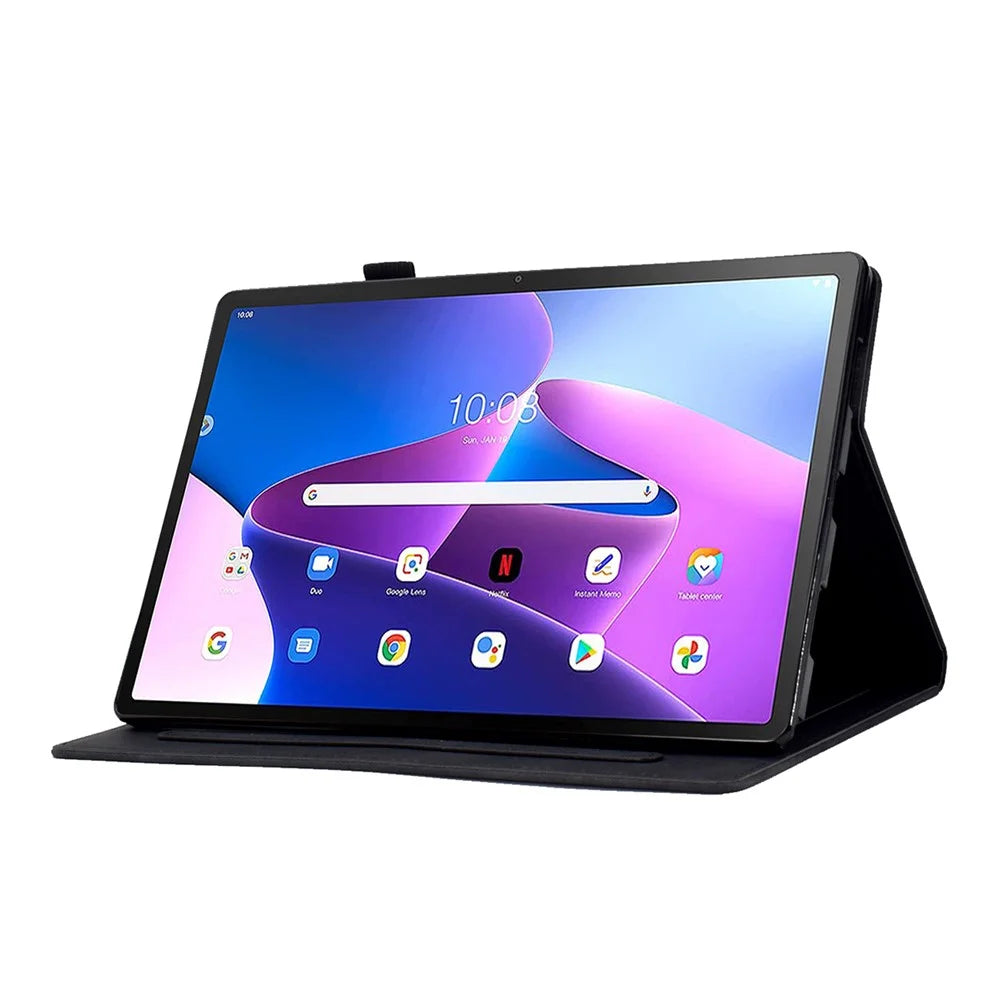 For Lenovo Tab M10 Plus (3rd Gen) / Xiaoxin Pad 2022 10.6 inch PU Leather Butterfly Flower Pattern Imprinted Tablet Cover Stitching Line Stand Smart Protective Case with Card Holder - Black - 3