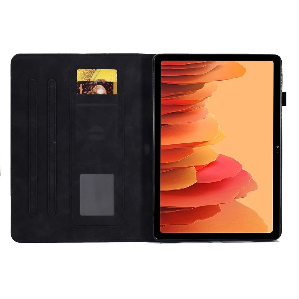 For Samsung Galaxy Tab A7 10.4 (2020) / (2022) T500 / T505 Case Butterfly Flower Pattern PU Leather Stitching Line Tablet Cover Stand - Black - 2