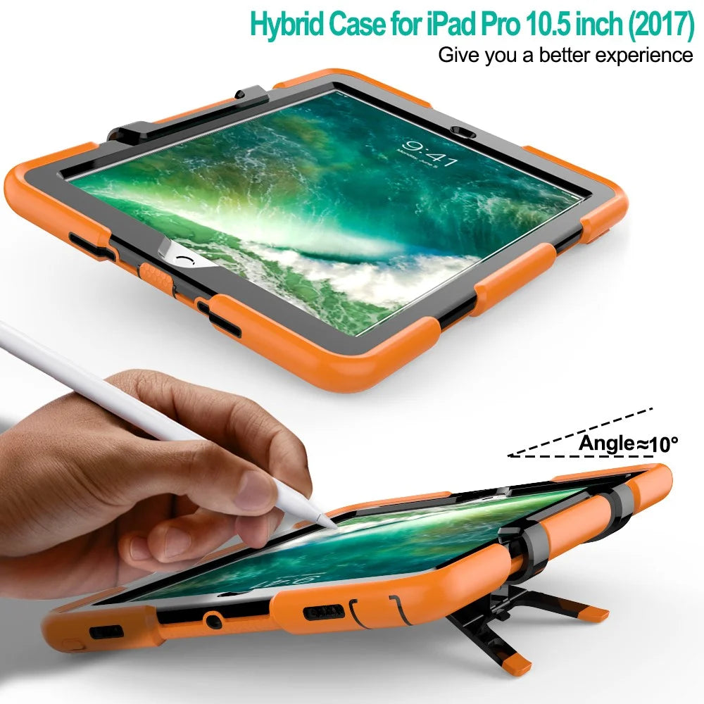 For iPad Air 10.5 inch (2019) / iPad Pro 10.5-inch (2017) Rugged Protective Tablet Case Shockproof PC + Silicone Kickstand  Cover - Orange - 4