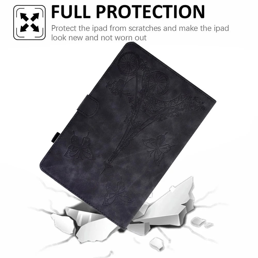 Tower Bike Butterfly Pattern Imprinted Cover for 8-inch Tablet, Microfiber Leather Stand Smart Protective Tablet Case with Card Holder - Black - 7