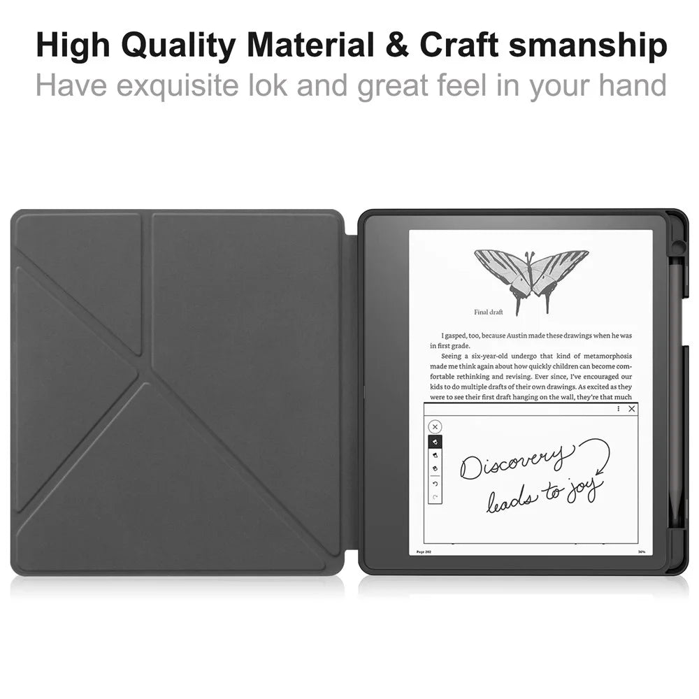 For Amazon Kindle Scribe Origami Stand PU Leather+TPU E-book Reader Case Shockproof E-Reader Cover with Auto Wake / Sleep - Black - 2