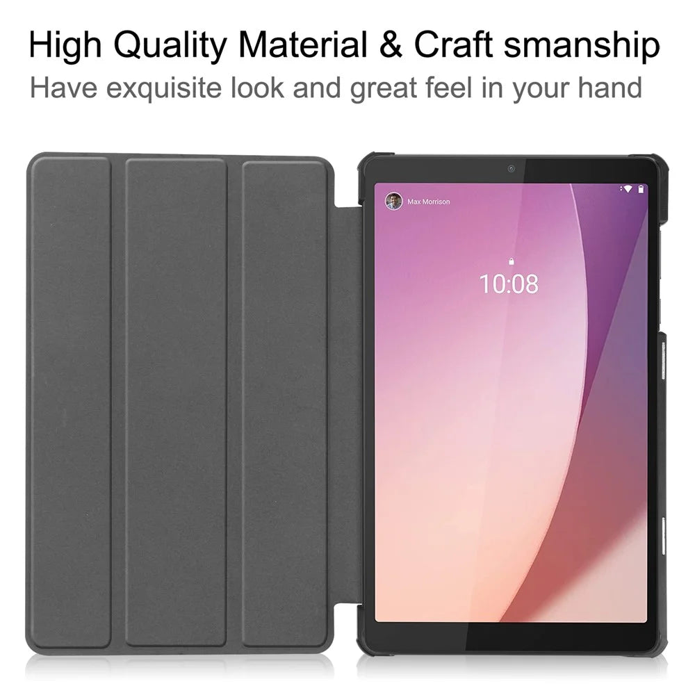 PU Leather Tablet Case for Lenovo Tab M8 (4th Gen) 2024 TB-301XU / M8 (4th Gen) 2023 TB-300FU Tri-Fold Stand Protective Tablet Cover - Black - 2