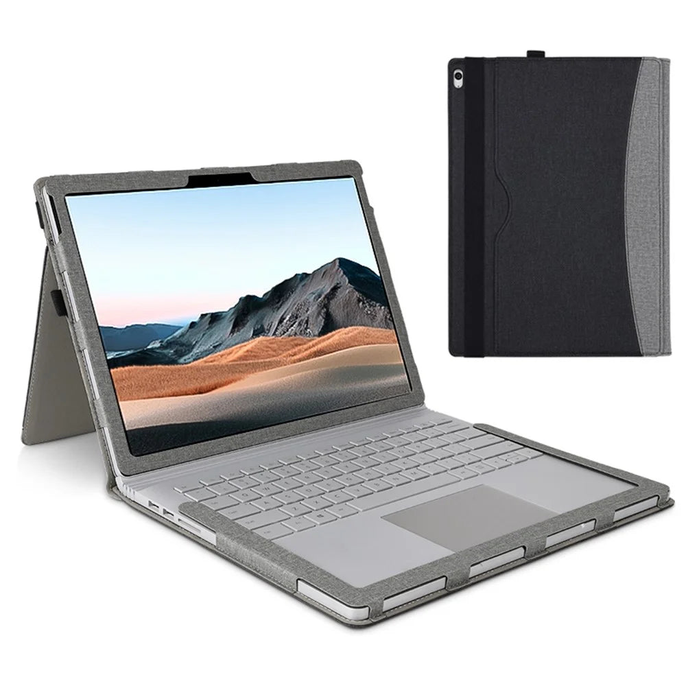 For Microsoft Surface Book 1 / 2 / 3 15 inch Protective Case Anti-Scratch Detachable Leather Case with Stand - Black  /  Grey - 1