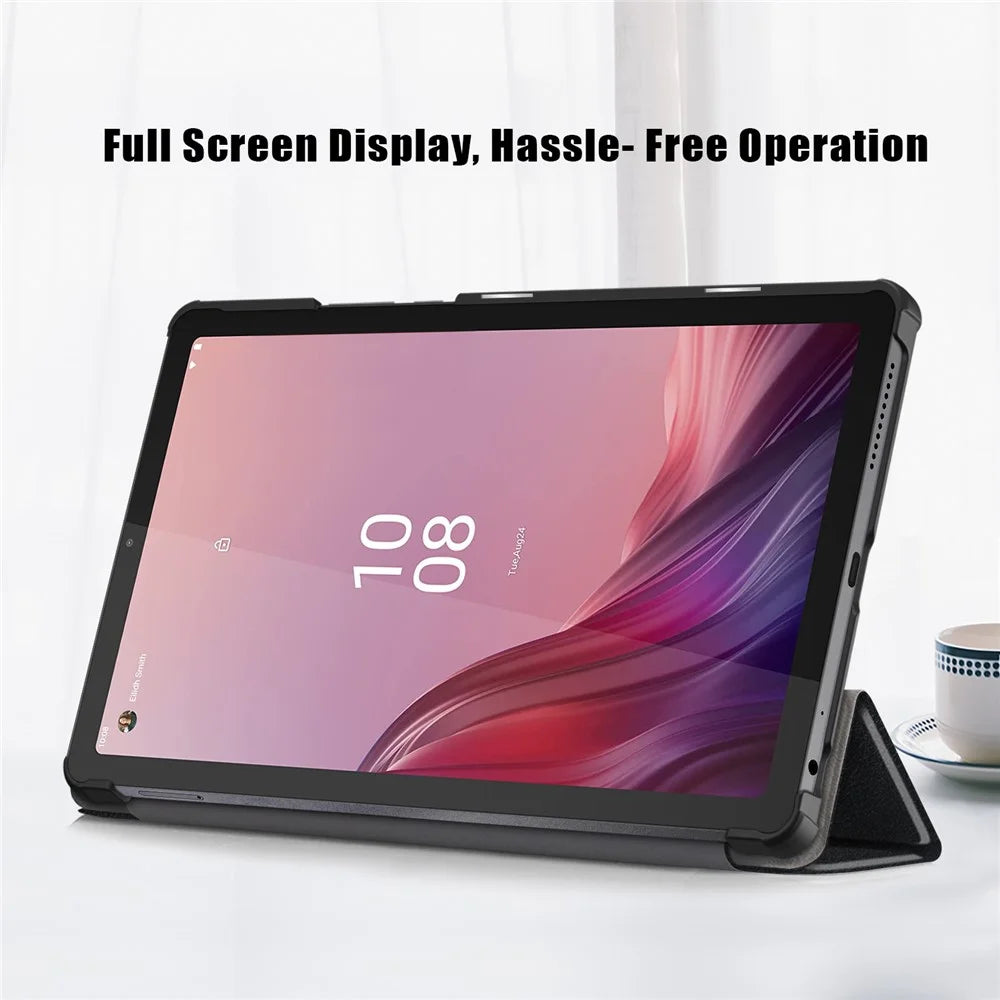 Tri-fold Stand Tablet Case for Lenovo Tab M9 TB-310FU , Auto Wake / Sleep PU Leather Tablet Cover - Black - 2