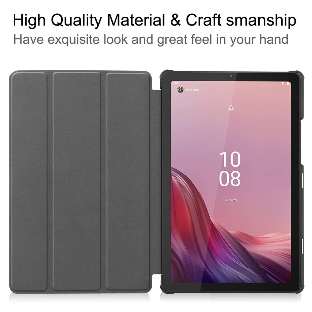 For Lenovo Tab M9 TB-310FU Anti-scratch PU Leather Tablet Case Tri-fold Stand Protective Cover - Black - 2