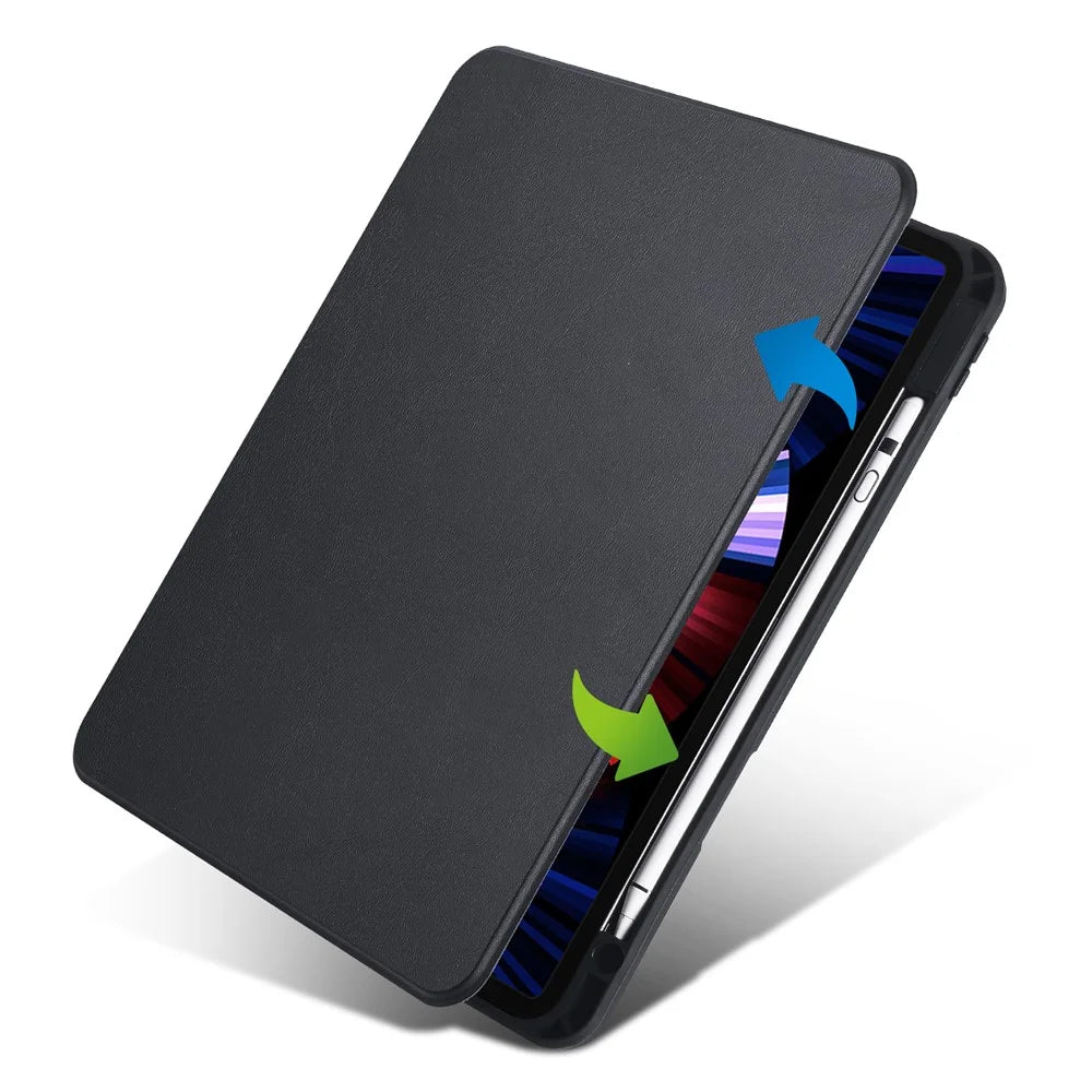 For iPad Air 11 (2026) / (2025) / (2024) / Pro 11 (2020) / (2021) / (2022) / Air (2022) / (2020) Kickstand Tablet Case PU Leather Cover - Black - 3