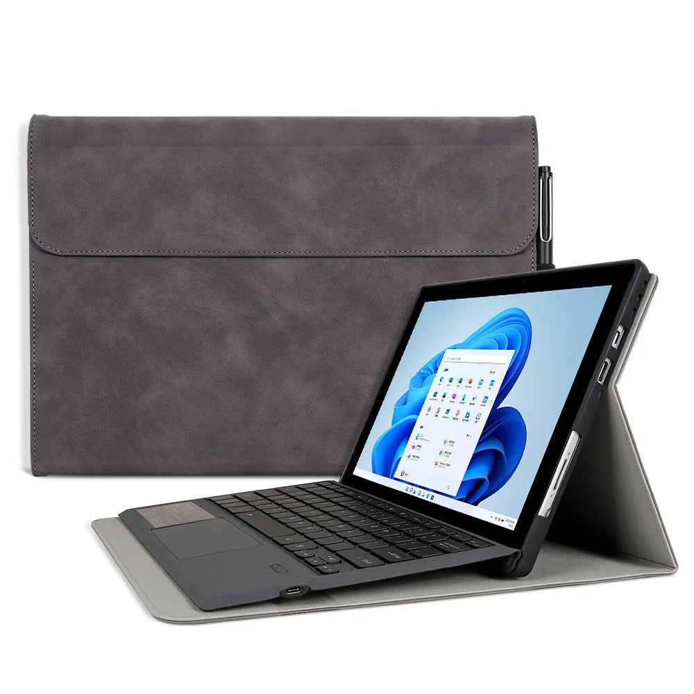 For Microsoft Surface Pro 4 / 5 / 6 / 7 PU Leather Tablet Case Stand Keyboard Cover with Pen Loop Holder - Grey - 2