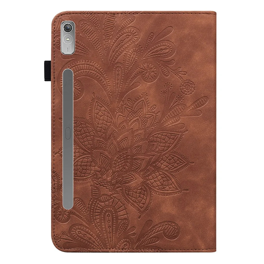 For Lenovo Tab P11 Pro Gen 2 Flower Imprinting PU Leather Tablet Case Drop-proof Wallet Stand Cover - Brown - 3