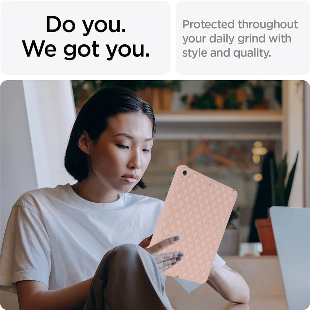 For iPad 9.7-inch (2017) / (2018) Back Cover Soft TPU Rhombus Pattern Tablet Case - Pink - 3