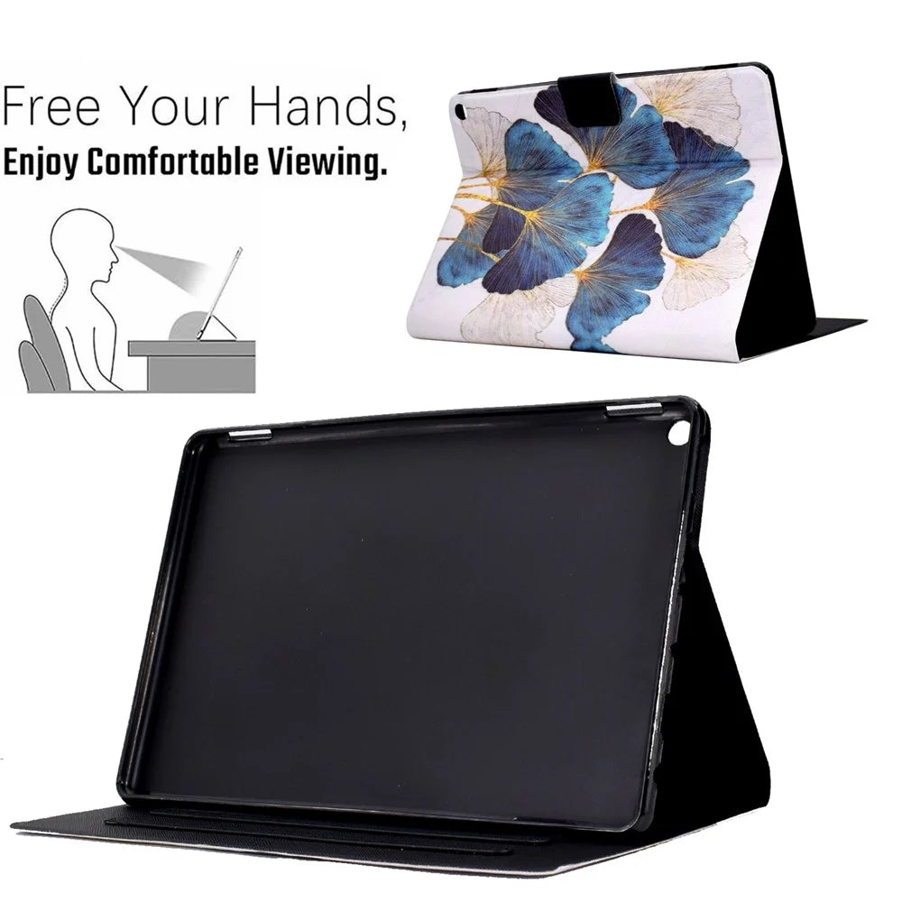 For Amazon Fire HD 10 (2021) / HD 10 Plus (2021) Leather Cover Pattern Printed Anti-Scratch Tablet Case with Card Slots - Leaf - 5