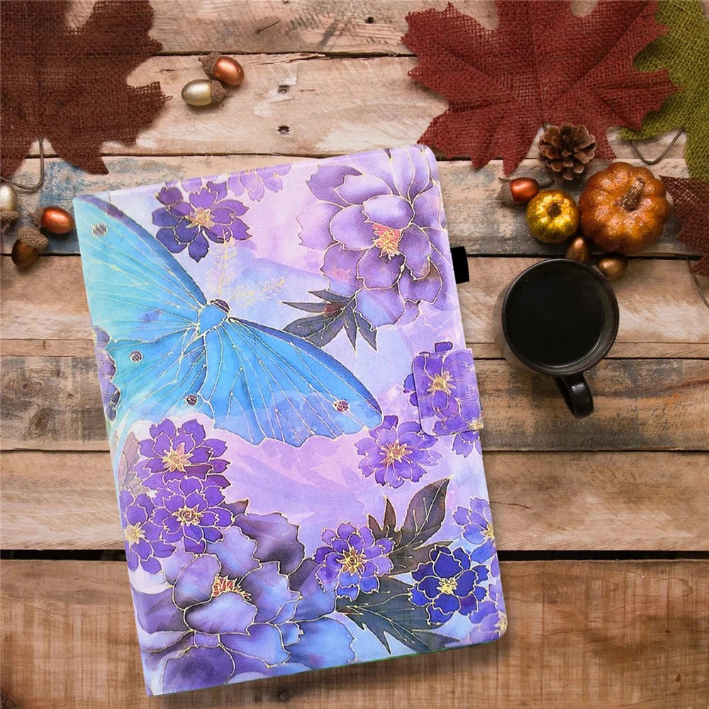 For Samsung Galaxy Tab A 10.1 (2016) T580 / T585 Leather Flip Cover Pattern Printed Tablet Case with Card Slots - Peony Butterfly - 7
