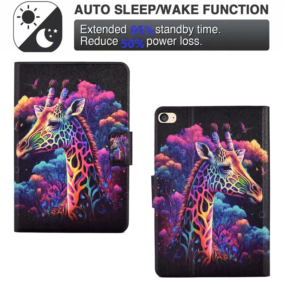For iPad mini (2019) 7.9 inch / mini 4 / 3 / 2 / iPad mini Tablet Leather Case Pattern Printing Card Holder Stand Cover - Giraffe - 5