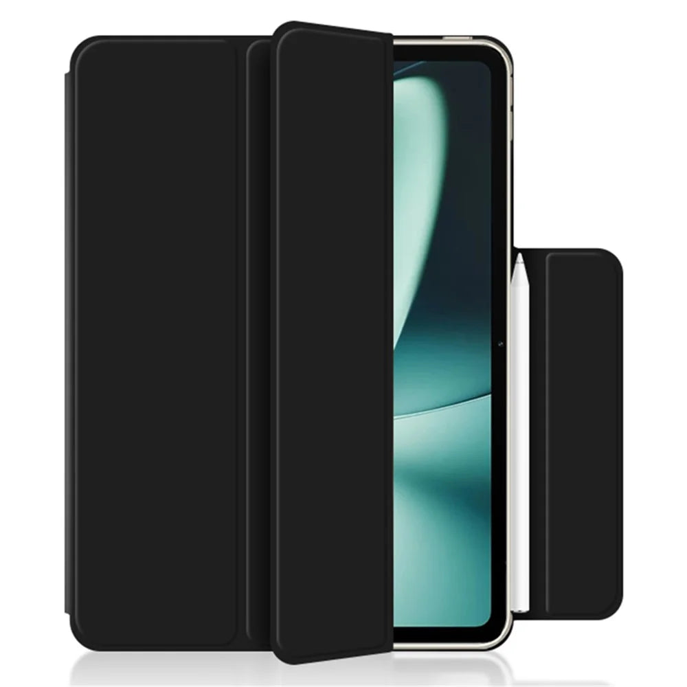 For OnePlus Pad PU Leather Tablet Case Magnetic Tri-fold Protective Cover with Stand - Black - 6