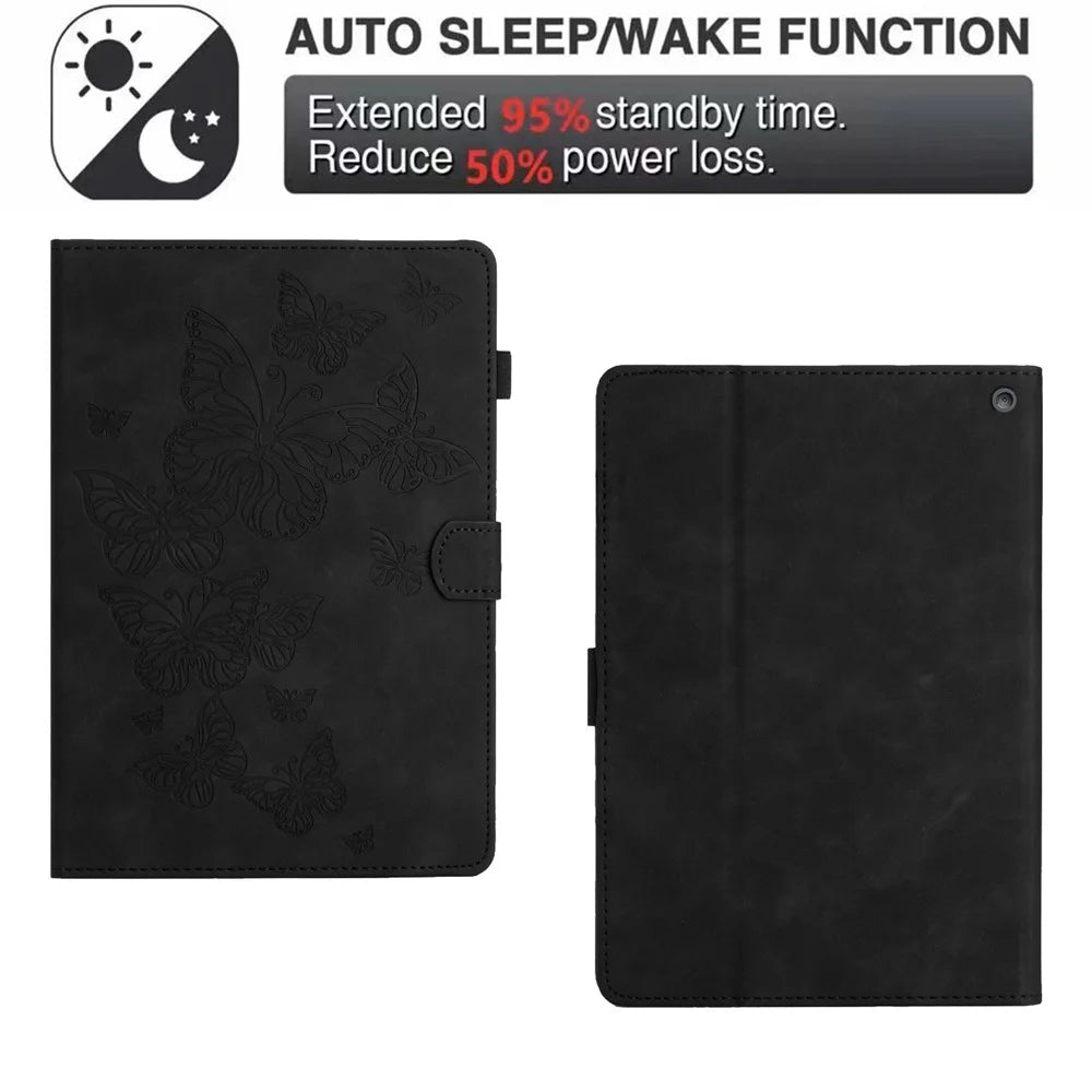Imprinted Pattern Flip Cover for Amazon Fire HD 8 Plus (2022) / Fire HD 8 (2022) PU Leather Card Slot Tablet Case - Black - 6