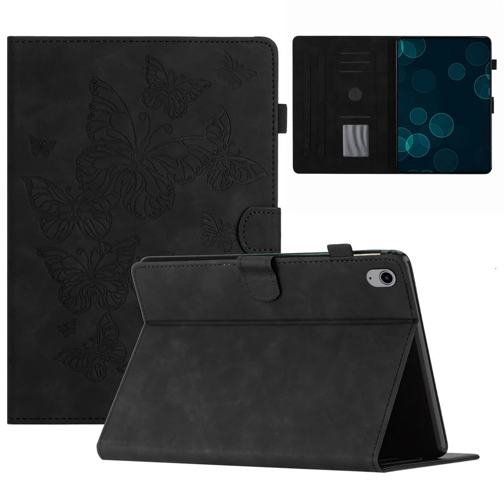 Card Slot Leather Tablet Case for iPad mini (2024) / mini (2021) Imprinted Butterfly Tablet Stand Cover - Black - 1