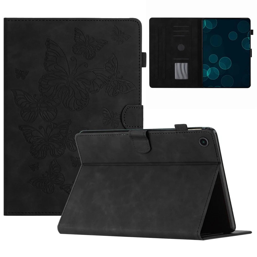For Lenovo Tab M10 Plus (3rd Gen) / Xiaoxin Pad 2022 10.6 inch Leather Tablet Case Card Slot Stand Imprinted Cover - Black - 1