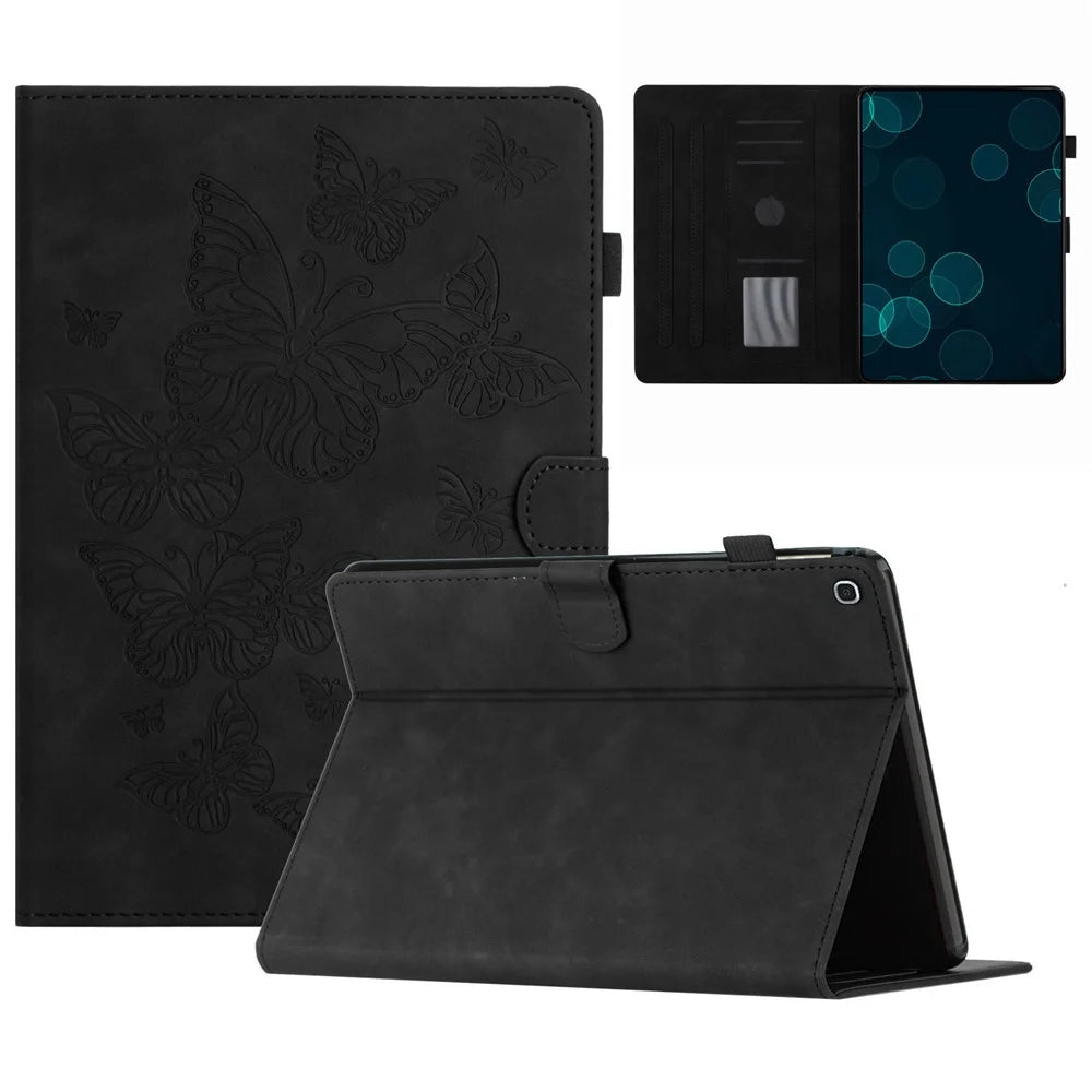 For Samsung Galaxy Tab A 10.1 (2019) T510 T515 Stand Leather Tablet Case Card Holder Imprinted Tablet Cover - Black - 1
