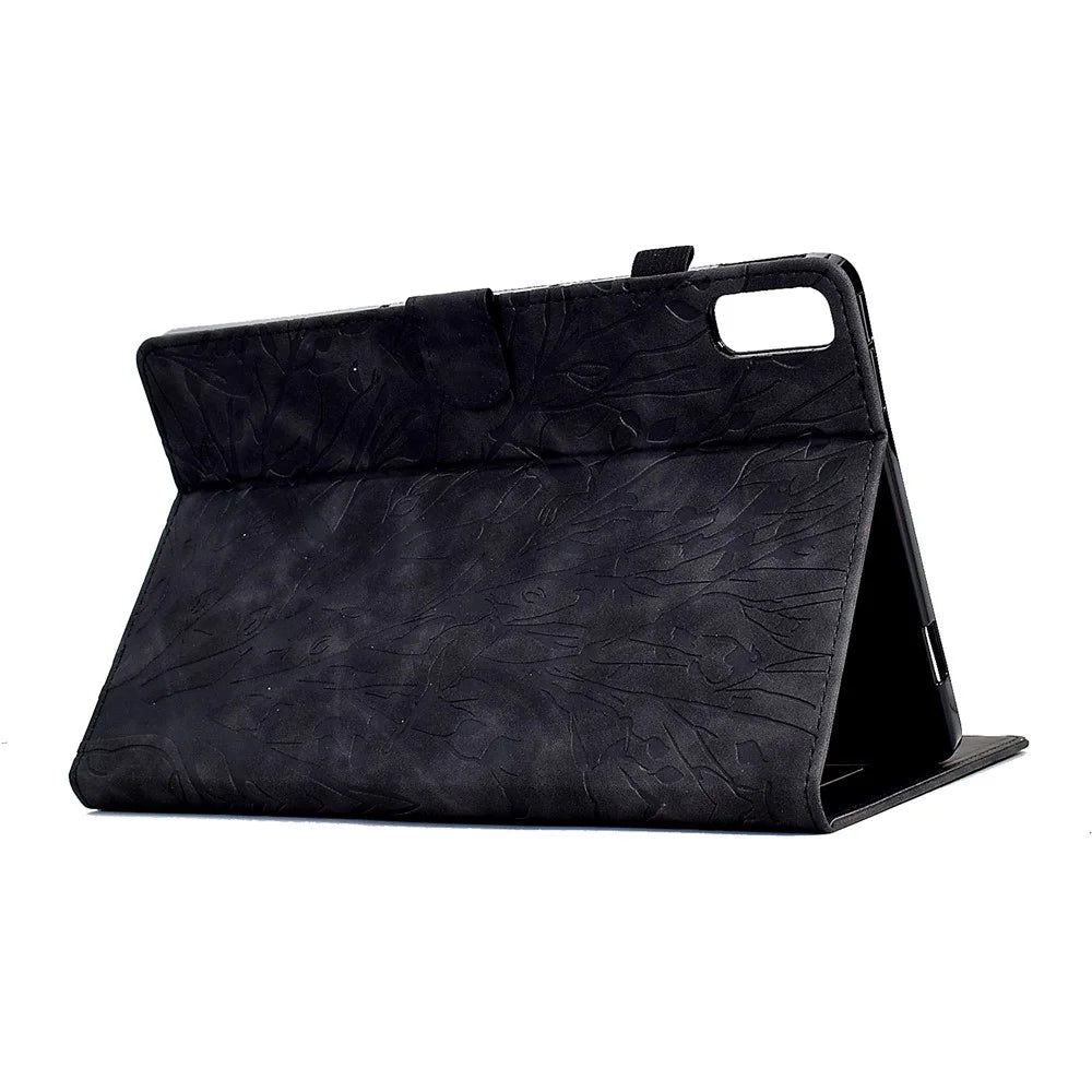 Tree Imprinted Leather Cover for Lenovo Tab M9 TB-310FU Anti-Drop Protective Case with Card Slot - Black - 4
