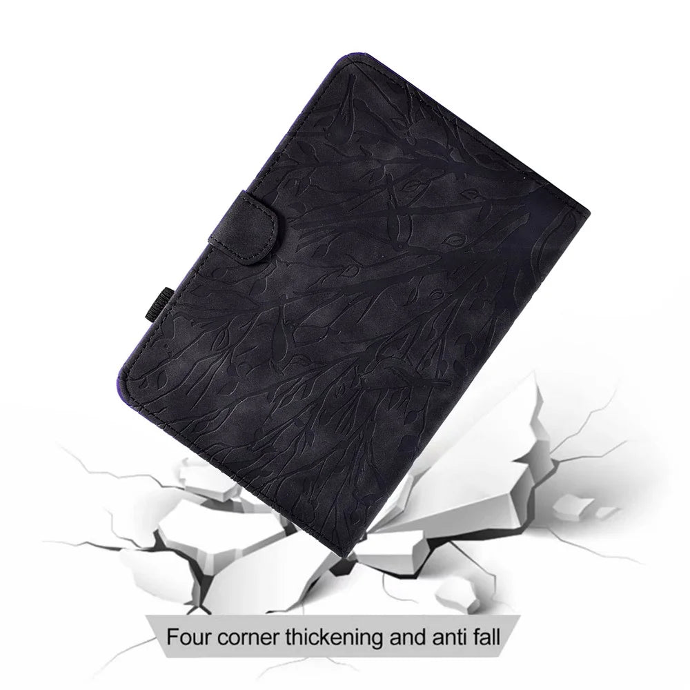 Tree Imprinted Leather Cover for Lenovo Tab M9 TB-310FU Anti-Drop Protective Case with Card Slot - Black - 7