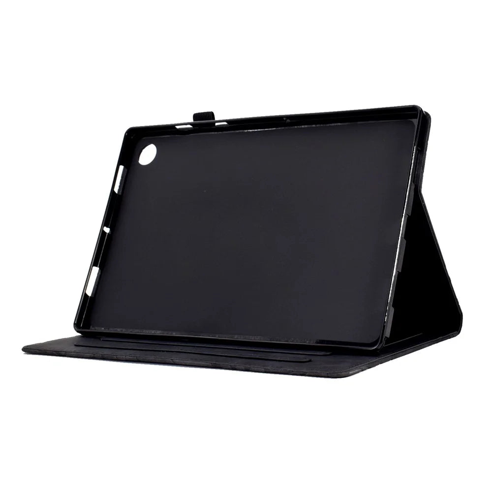 Shockproof Leather Cover for Lenovo Tab M10 Plus TB-X606F Tree Imprinted Tablet Case with Card Slot - Black - 3