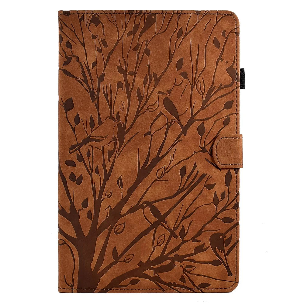 For Samsung Galaxy Tab A7 10.4 (2020) / (2022) T505 T500 Stand Leather Tablet Case Card Holder Imprinted Tree Tablet Cover - Brown - 2