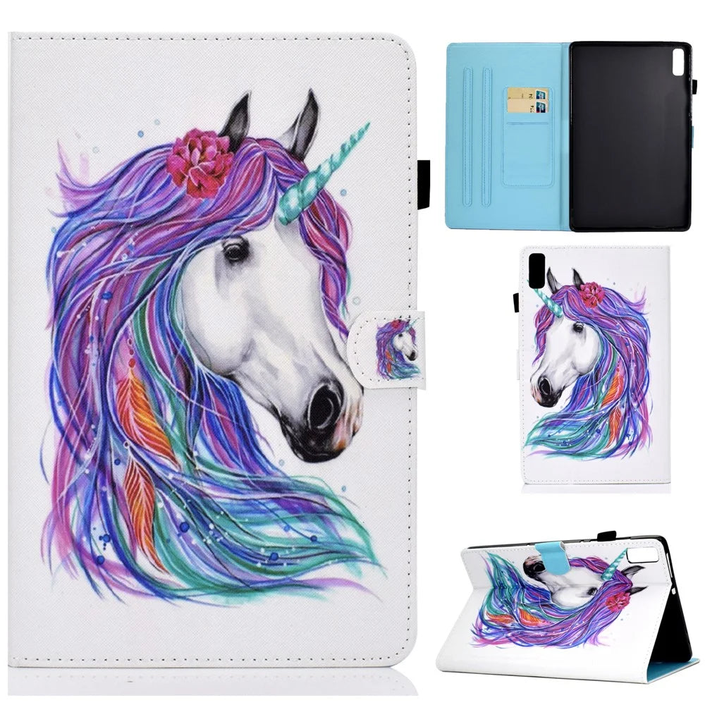 For Lenovo Tab M9 TB-310FU PU Leather Tablet Case A2 Pattern Printing Stand Card Slot Cover - Horse - 1