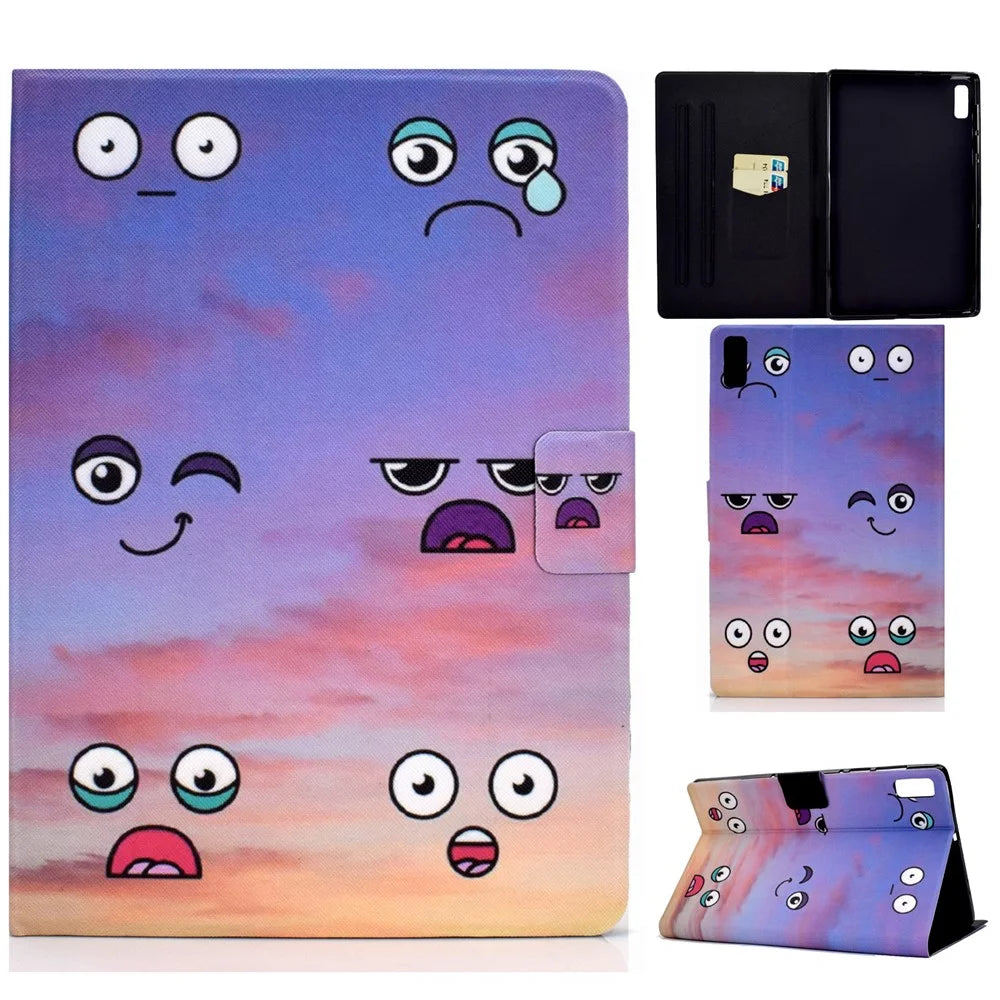 For Lenovo Tab M9 TB-310FU PU Leather Tablet Case A4 Pattern Printing Stand Card Holder Cover - Facial Expression - 1