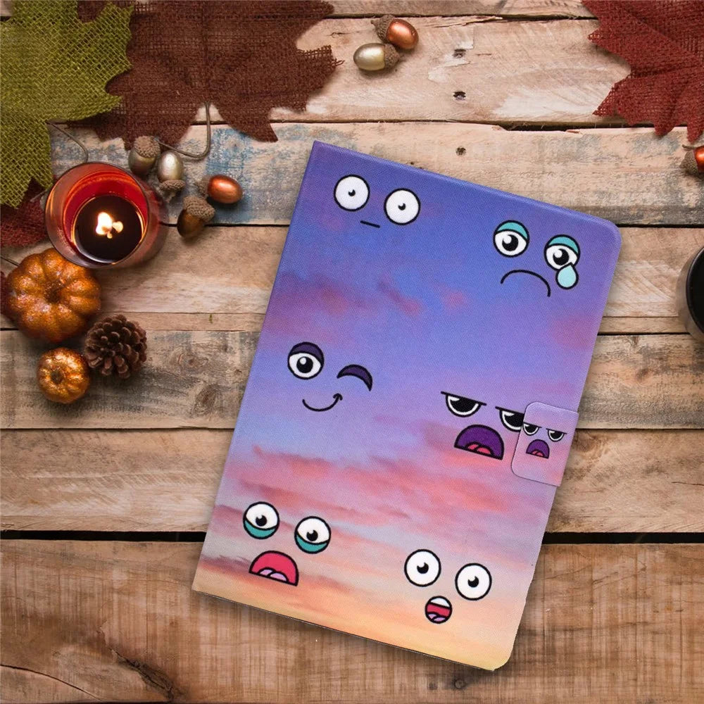 For Lenovo Tab M9 TB-310FU PU Leather Tablet Case A4 Pattern Printing Stand Card Holder Cover - Facial Expression - 2
