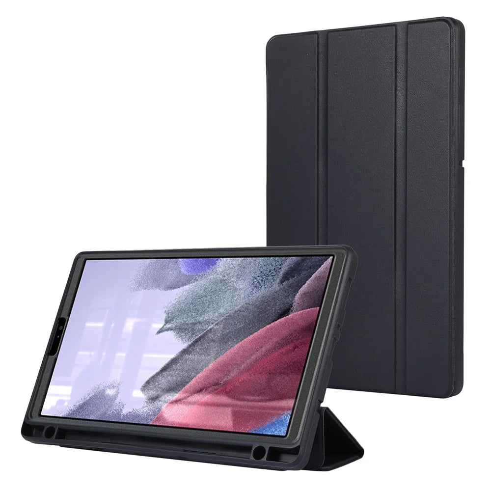 For Samsung Galaxy Tab A7 Lite 8.7-inch PU Leather Tri-Fold Stand Case Solid Color Tablet Cover with Pencil Slot - Blue - 7