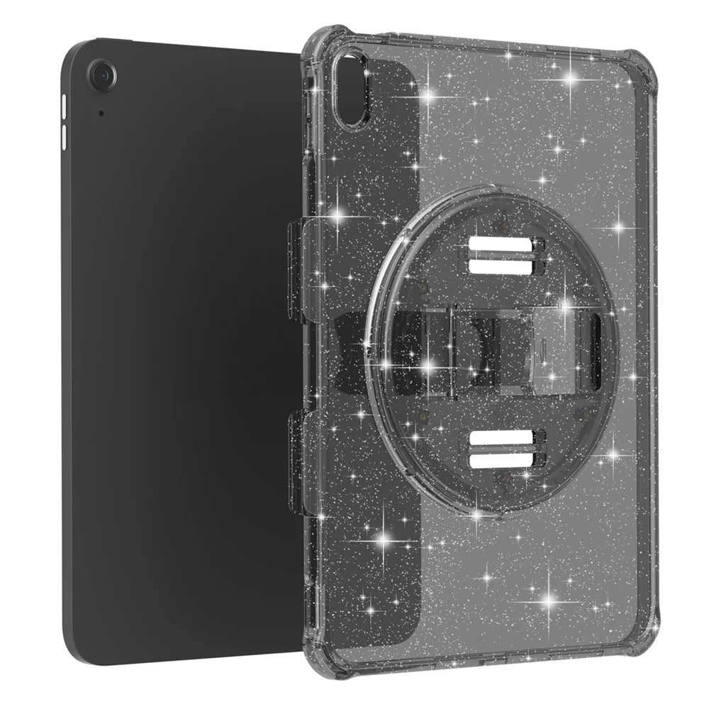 For iPad (2025) / 10.9 (2022) Kickstand Glitter Case Shockproof Hard PC Soft TPU Tablet Cover - Sparkly Black - 2