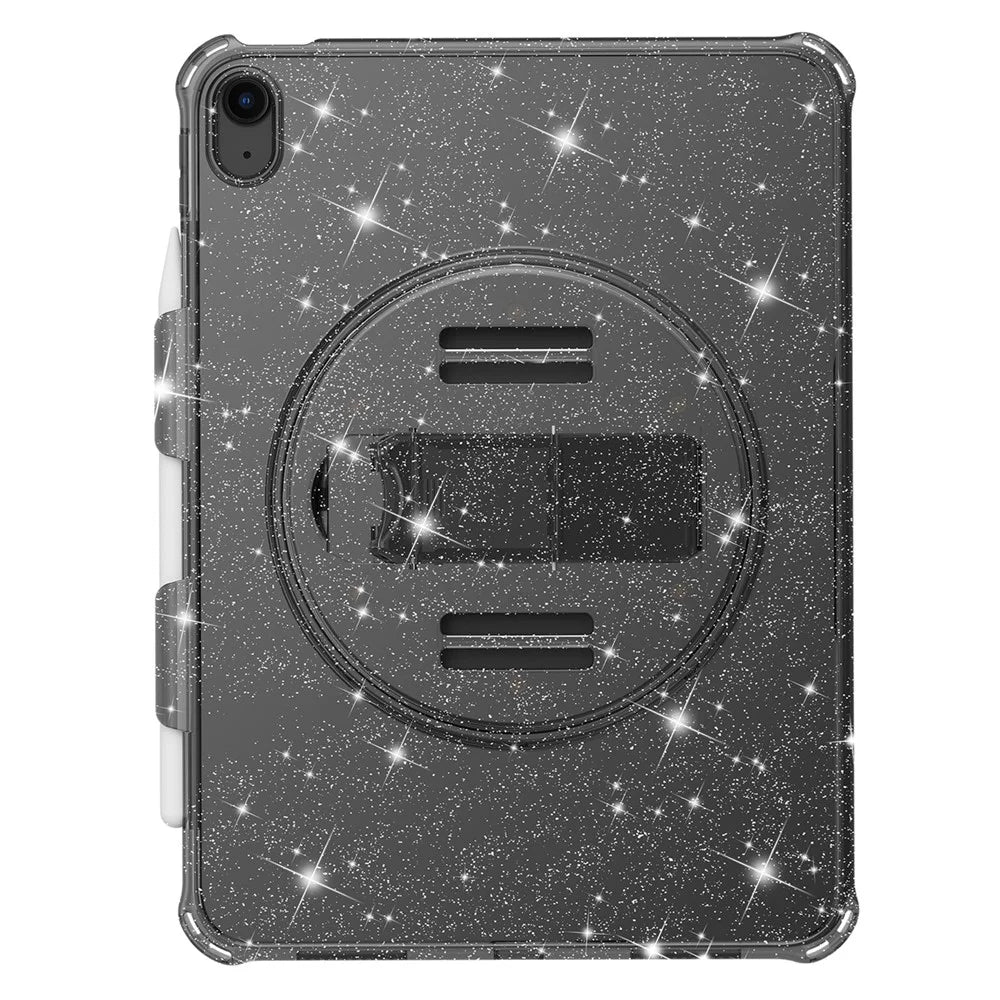 For iPad (2025) / 10.9 (2022) Kickstand Glitter Case Shockproof Hard PC Soft TPU Tablet Cover - Sparkly Black - 5
