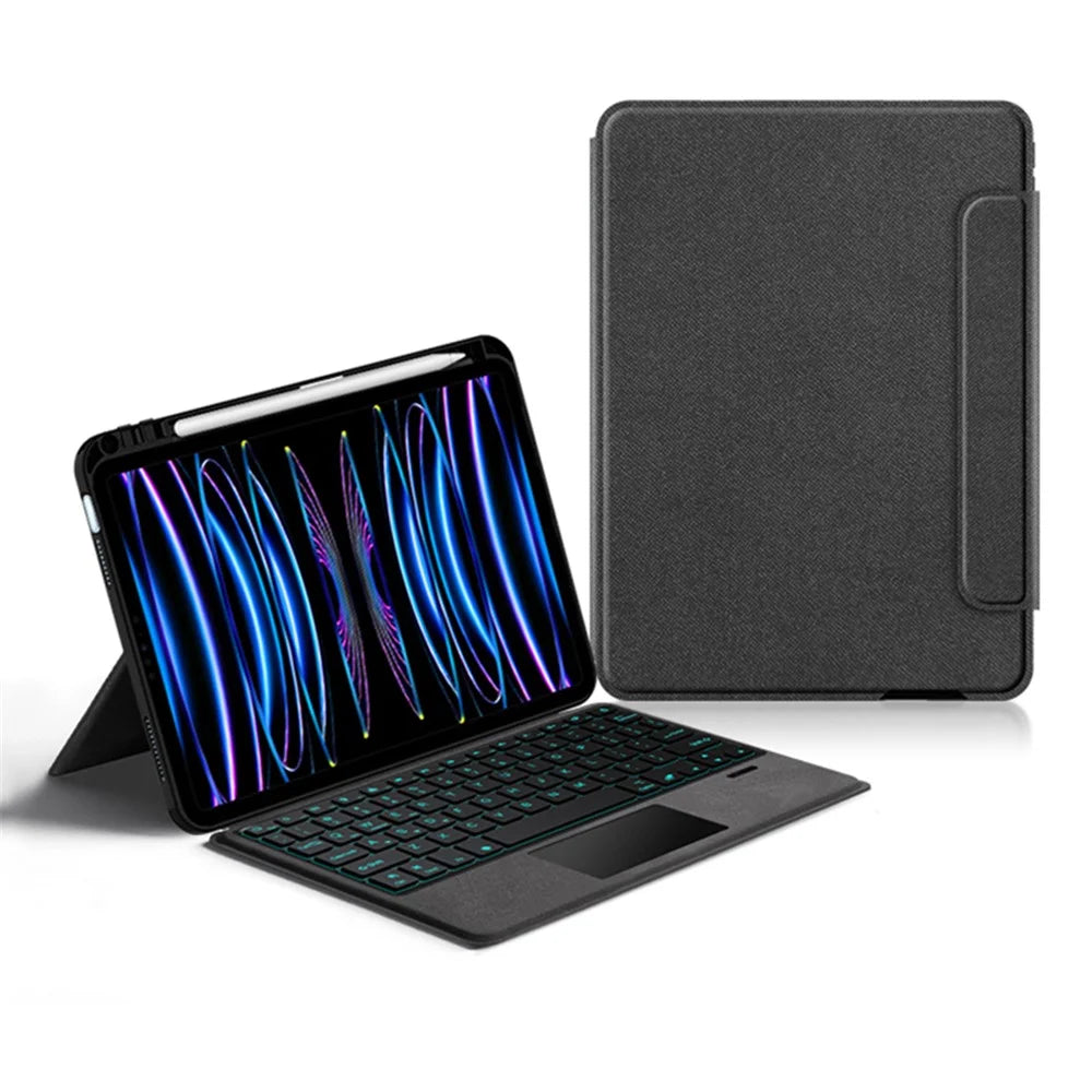 For iPad Pro 11 (2020) / (2021) / (2022) Leather Case + Touchpad Bluetooth-compatible Keyboard with Backlit - 1