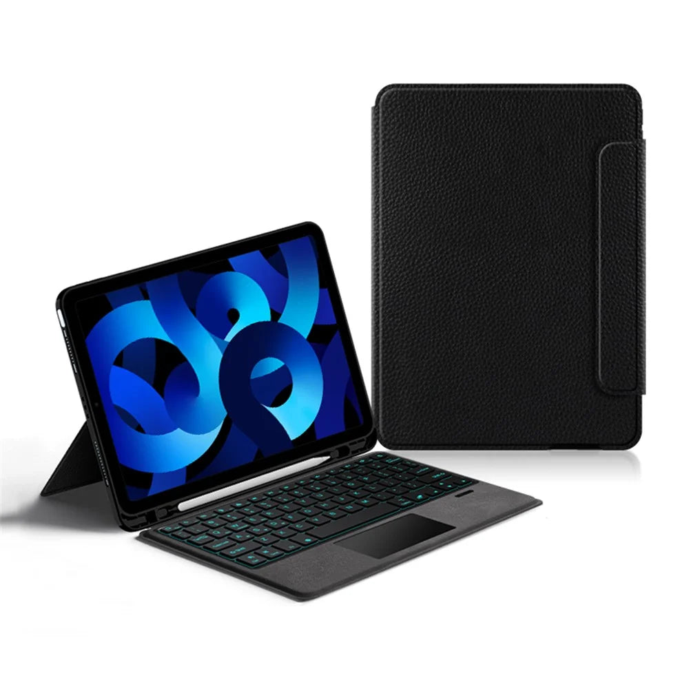 For iPad Air (2020) / (2022) Leather Case + Touchpad Bluetooth-compatible Keyboard with Backlit - 1