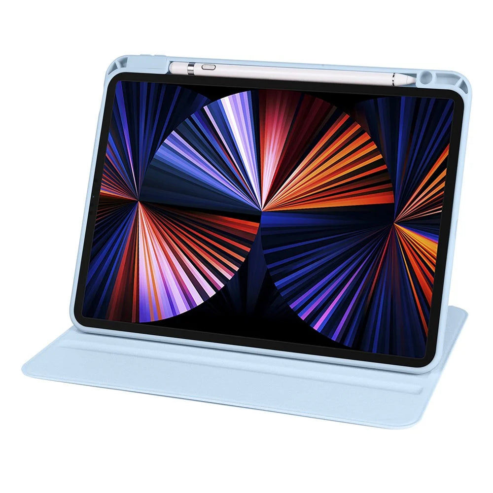 For iPad Pro 12.9-inch (2018) / (2020) / (2021) / (2022) PU Leather Cover Rotary Kickstand Acrylic Tablet Case with Pen Holder - Baby Blue - 2